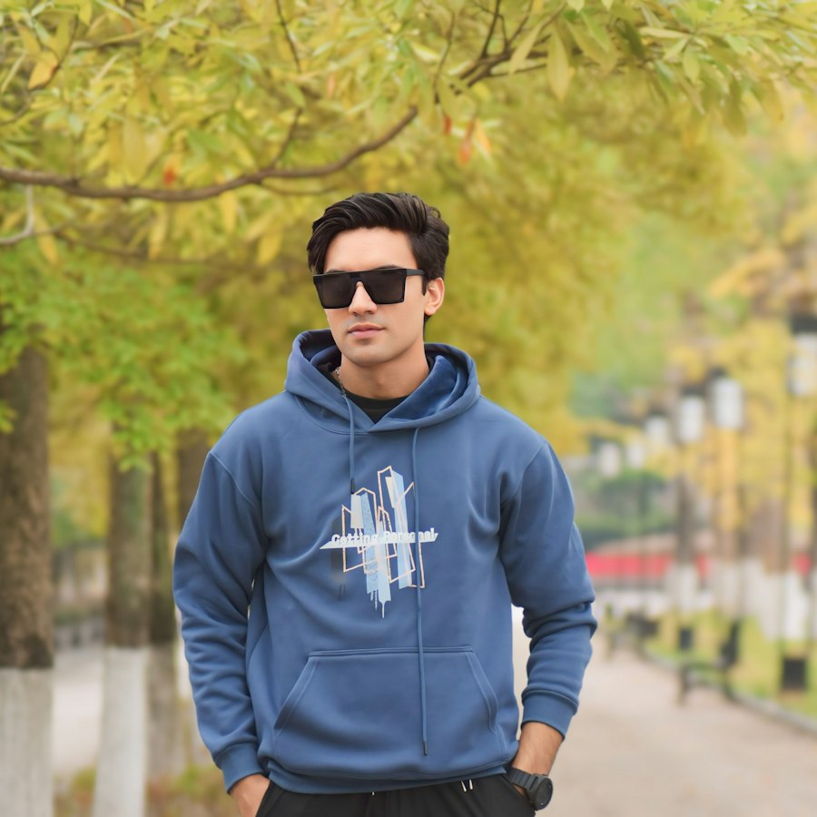 Hoodie bleu imprimé